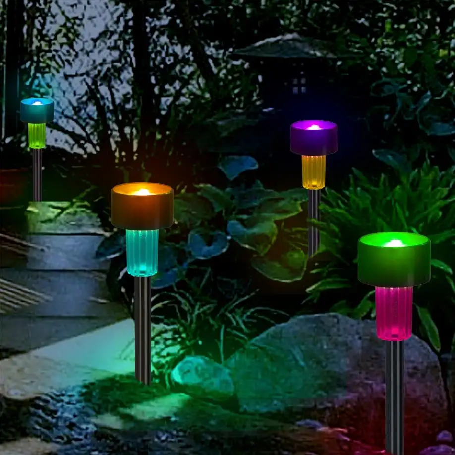 Luz de estaca decorativa para jardín, luz Solar de acero inoxidable con cambio de Color RGB para exteriores, caminos y jardín