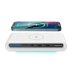 New 30w USB C Fast Charging Station Output Type-C Desktop Charger Power Bank Qi 4 in 1 Wireless Charger For IPhone