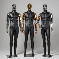 Mannequin Homme Noir Mat Tête Ovale Chromée de Haute Qualité pour Magasin de Vêtements Masculins, Modèle Corporel Complet pour Présentation de Vêtements de Sport