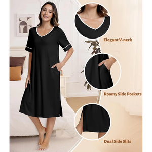 Liquidación de Stock: Camisón de Viscosa hasta la Rodilla para Mujer, Alta Calidad a Precio Competitivo Pjy - Product Image 3