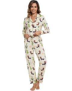 Vente en gros de pyjamas en coton pour femmes vêtements de nuit personnalisés à imprimé <span class=keywords><strong>animal</strong></span> vêtements de détente ensembles pour femmes pyjamas en bambou à manches longues - Product Image 4