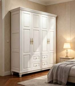 Traditional <b>White</b> Wardrobe with Raised Panel Doors and Brass Handles, 2 Drawers, Freestanding Bedroom <b>Storage</b> <b>Cabinet</b> - Product Image 1