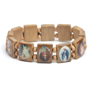 Bracciale KOMI con Perline in Legno in 4 Colori per <span class=keywords><strong>Uomo</strong></span>, <span class=keywords><strong>Rosario</strong></span> in Legno Elastico con Immagini Religiose, Braccialetti Regalo per Donna - Product Image 1