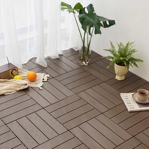 Dalles de sol modulaires en plastique PP antidérapantes, grain droit, couleur bois clair, 30*30*2cm, pour cour et patio - Product Image 6