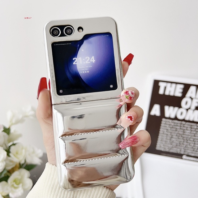 Luxury Electroplate Soft Down Jacket PU Leather Phone Case for Samsung Z Flip 6 5 4 3 Shockproof Protective Back Cover