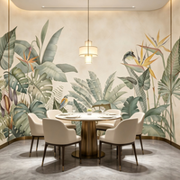 Papier peint mural botanique rétro en aquarelle, plante tropicale avec oiseaux, papier peint personnalisé pour la décoration intérieure résidentielle et commerciale