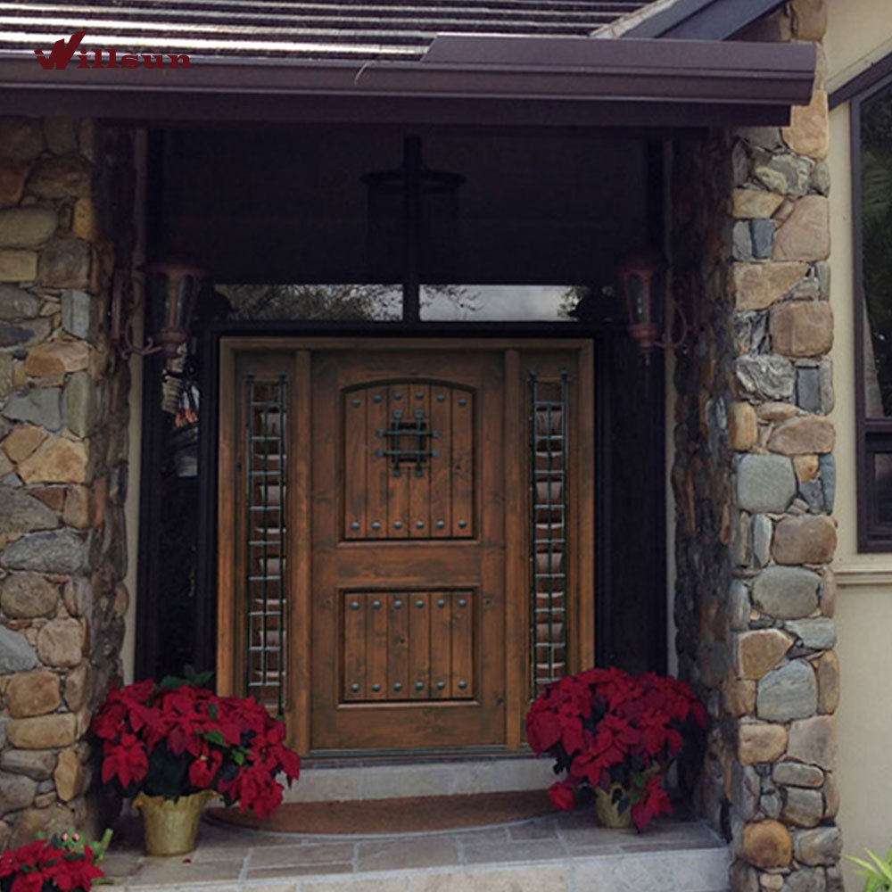 Estilo rural americano nuevo diseño puertas de puerta de madera de hierro forjado puerta principal de mandir