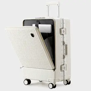 Handgepäck mit USB-Aufladung Harter Seiten koffer mit Front pocket laptop Kabine Spinner Gepäck Aluminium Silent Wheel