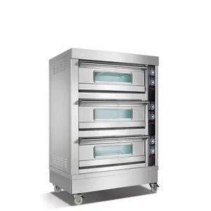 Piring Batu Pizza Elektrik, Sertifikat CE Elektrik Digital Tugas Berat Komersial Tiga Dek Oven Baja Industri