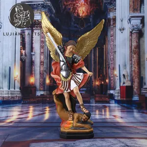 Estatua de Saint Michael de 12,2 pulgadas, escultura de resina de Ángel, decoración de Michael Arcángel, eliminó a Lucifer, Tramples, figura de demonio