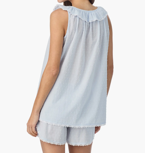 Conjunto de Pijama de Dos Piezas para Mujer, Top sin Mangas y Pantalones Cortos, Cómodo, Moderno, Informal, Elegante, Suave y Transpirable, de Algodón con Diseño de Puntos Suizos - Product Image 3