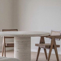 Moderner Luxus Wohnzimmer-Dekorationstisch Türkischer Gehonter Beige Travertin Geschnitzter Runder Travertin-Esstisch