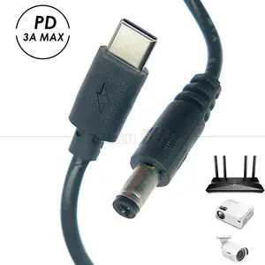 PD Charging 3A 9V 12V 15V 20V USB Type C to DC 5.5x2.1mm Jack Adapter Converter Cable for Wifi Router Modem Projector Camera