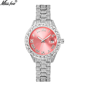 Relojes de Cuarzo de Lujo de Alta Calidad Resistentes al Agua 3Bar para Mujer, Reloj de Pulsera de Moda con Diamantes en Oro y Plata, Calendario Completo - Product Image 5