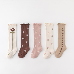 Calcetines por encima de la rodilla con flores de estilo coreano bohemio <span class=keywords><strong>para</strong></span> bebés, <span class=keywords><strong>medias</strong></span> largas con volantes y volantes, calcetines hasta la rodilla con estampado Floral <span class=keywords><strong>para</strong></span> niños y niñas - Product Image 1