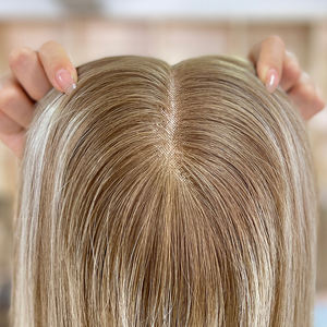 Prêt à expédier : Topper mono 6*7 en cheveux humains vierges bruts européens T2-6/18, base en soie, lisse, en stock - Product Image 3