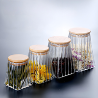 Pot à bonbons en verre avec couvercle, pot à biscuits, plusieurs tailles, rayures verticales côtelées, récipients de rangement carrés pour la cuisine, bocaux en verre