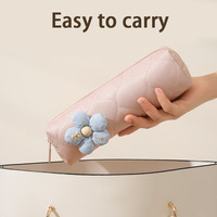Pochette cosmétique matelassée florale, organiseur de pinceaux de maquillage cylindrique, trousse de voyage zippée en polyester pour femmes