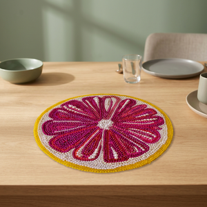 Sous-verre en verre fait main de 14 pouces, style américain, écologique, élégant, tapis vert perlé pour la décoration de la maison - Product Image 1