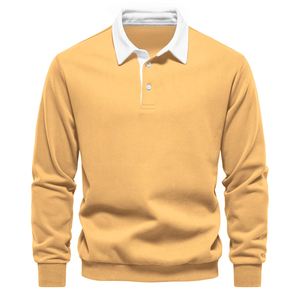 Sudadera Polo amarilla mostaza para hombre, camisa informal de algodón de manga larga, jersey con cuello elegante, ropa de calle de moda - Product Image 1