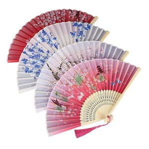 مروحة يد شخصية قابلة للطي للنساء سيدات أزهار الكرز مراوح حريرية خيزران يابانية كلاسيكية صينية لحفلات الزفاف - Product Image 2