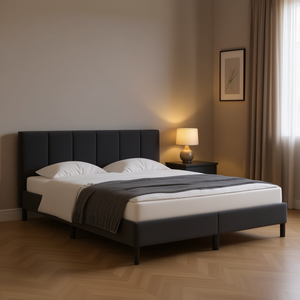 Cadre de lit moderne en velours gris foncé, taille double, construction en contreplaqué durable - Product Image 2