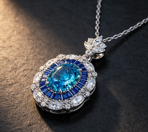 FYXL1151 Lujoso Colgante Individual Corazón del Océano Azul de Moda, Plata 925 con Circonita, Cadena de Caja, Regalo de Boda y Fiesta de Tendencia - Product Image 3