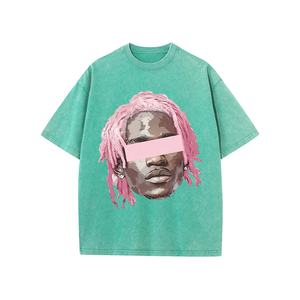 Camiseta de calle alta con estampado Retro para hombre, de alta calidad Algodón puro lavado con ácido, ajuste de gran tamaño, longitud corta, venta al por mayor de fábrica - Product Image 2