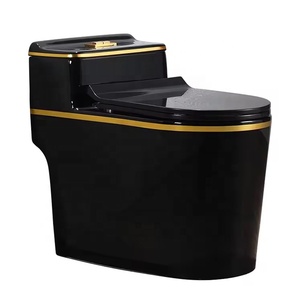 Golden Line Luxury <strong>Toilet</strong> White <strong>Black</strong> Golden Coloured <strong>Toilets</strong> One Piece <strong>Toilet</strong> Bowl - Product Image 2
