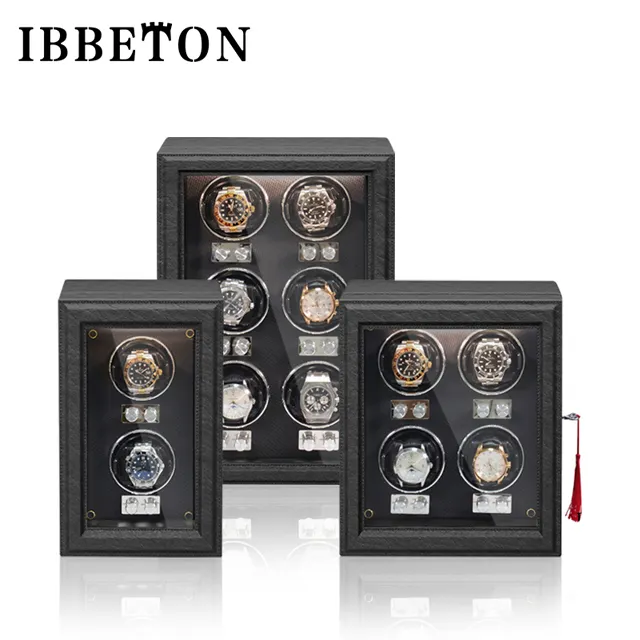 IBBETON Luxury Leather Watch Winder High-End Automatic Watches Boxes with Mabuchi Motor Watch Cabinet Clock Storage Box