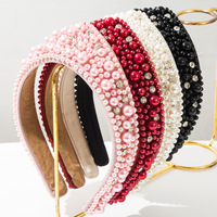 Headband Heming FG725 Model Baru Impor Gaya Vintage Eropa Amerika Dihiasi Berlian Mutiara dengan Pinggiran Lebar