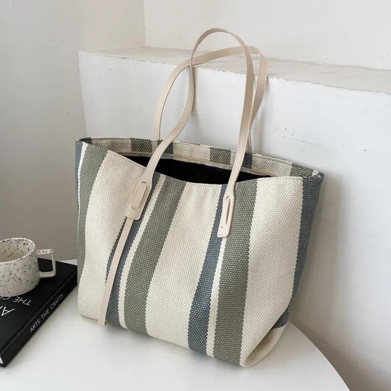 Simple Casual Large Capacity Women's Shoulder Bag Outdoor Shopping Travel Handbag Stripes Tote Bag