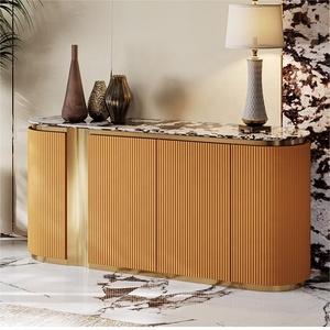 <span class=keywords><strong>Momoda</strong></span> nueva cubierta de cuero beige pata de metal dorado Aparador de lujo Moderno Lujo Mármol Top Buffet Gabinete Aparador - Product Image 5