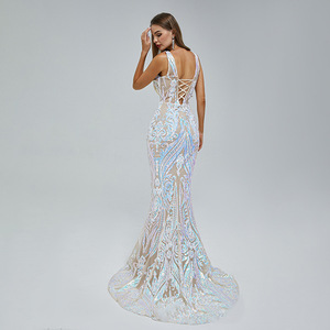 Ocstrade Customs ropa mujer sin mangas vestido de noche lentejuelas cuello en V espalda descubierta tren lujo vestidos de graduación <span class=keywords><strong>2023</strong></span> - Product Image 4