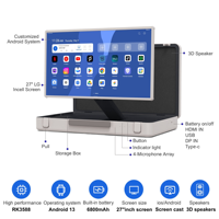 Téléviseur intelligent 27 pouces, écran tactile, Android 14, 1920*1080, avec fonction de visionnage de matchs de golf, valise portable, écran intelligent