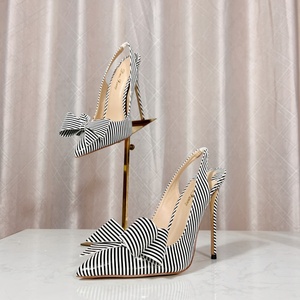 Wholesale Fashion Red Bottom Women's Pumps Stripe <b>Bow</b> Slingback High Heels <b>Sandals</b> 12cm 10cm 8cm Stiletto Heel Summer Trends - Product Image 5