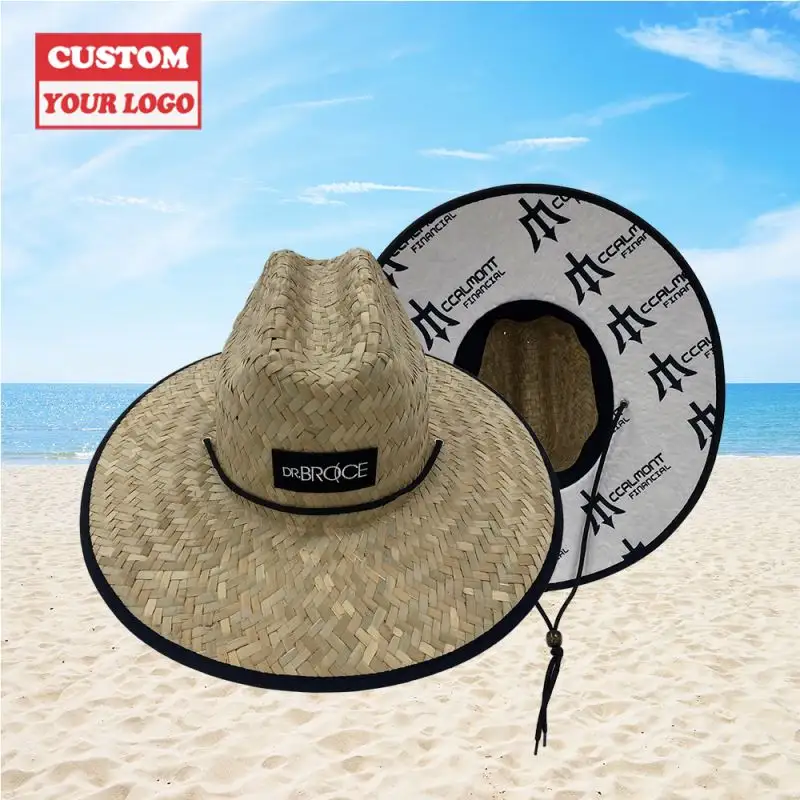 Custom Bottom Print Summer Unisex Wide Brim Men Sun Lifeguard Natural Hats Beach Alabama Over Sized Straw Hat