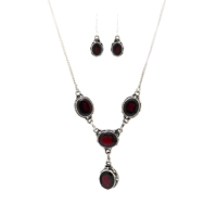 Conjunto de Joyería de Plata de Ley 925 con Granate, Collar y Pendientes, Colgante de Gema Roja con Engaste de Bisel, Clásico y Elegante para Uso Diario de Mujer