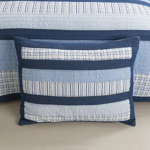 Polyester Cotton Bedspread blue white stripe quilted coverlet set for kids Bedding Sets