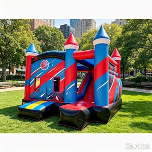 Château gonflable avec toboggan, thème spatial rouge et bleu, château gonflable commercial pour les fêtes <span class=keywords><strong>d</strong></span>'enfants, location pour événements - Product Image 1