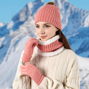 Winter Scarf <strong>Gloves</strong> Hat Set Winter Scarf <strong>Gloves</strong> Slouchy Grey Beanie Hat Snow Knit Skull Cap Touch Screen Mittens Circle Scarves - Product Image 4