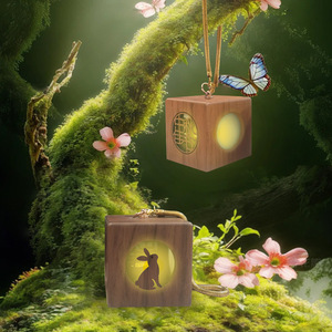 Yonghui Wooden <b>Night</b> <b>Light</b> 7x7x7cm Square Led Portable With Carving Design For Gift Decor - Product Image 3