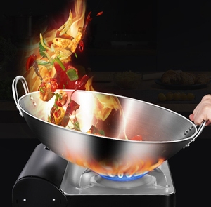 Vente d'usine - <span class=keywords><strong>Wok</strong></span> en <span class=keywords><strong>acier</strong></span> inoxydable pour cuisson à <span class=keywords><strong>induction</strong></span>, poêle à frire martelée à la main avec deux poignées - Product Image 5