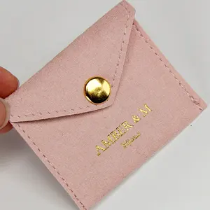Güzel tasarım gül pembe küçük kumaş takı ambalajı çantası altın düğme kapatma ile