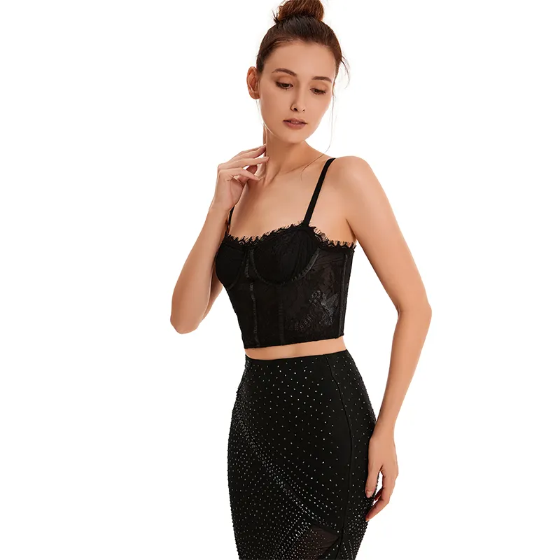 Hot Sale Summer Black Lace Wrap See Through Halter Corset 2022 Plus Size Sexy Strap Mujer Bustier Crop Tops For Women
