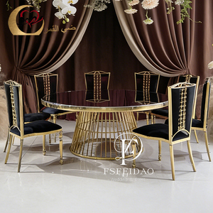 Mesa de Comedor de Lujo de Acero Inoxidable Dorado Titanio Estilo Dubái para Uso en Hogar y Hotel, Diseño Moderno, Construcción de Acero Inoxidable + MDF - Product Image 2