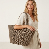 Sac fourre-tout rectangulaire moderne en corde de coton pour femme, tissé au crochet, écologique, multifonctionnel, pour la plage et le rangement