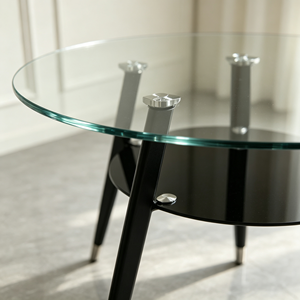 Table basse minimaliste ronde en verre trempé, support noir solide à trois pieds, pour la maison, le salon, le canapé d'hôtel - Product Image 2
