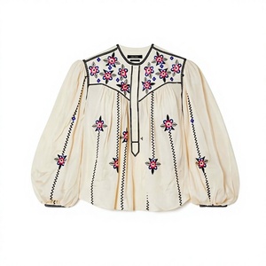 Embroidered Woven Women'<b>s</b> <b>Blouse</b> 100% Cotton Floral Print Shirt Collar Full Sleeve - Product Image 1