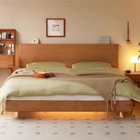 Cama de Plataforma Moderna de Madera de Cerezo Maciza Japonesa, con Efecto Luminoso en la Oscuridad, Tamaño Doble/Queen, para Dormitorio